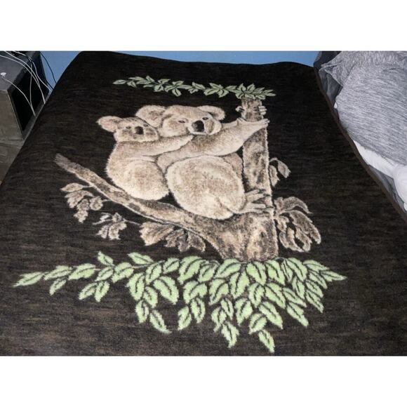 Vtg Biederlack Koala Bear Acryl Velours Blanket West GERMANY Double sided 57x74 - Picture 3 of 9